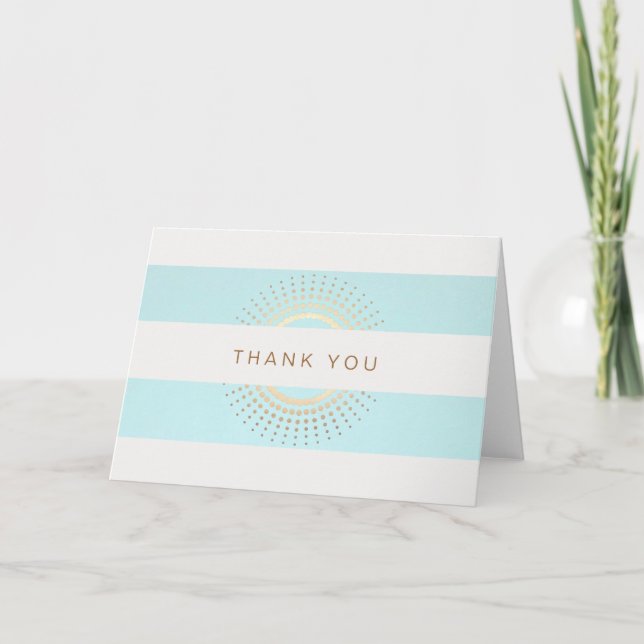 Elegant Striped Turquoise and Gold Circles Thank You Card (Front)