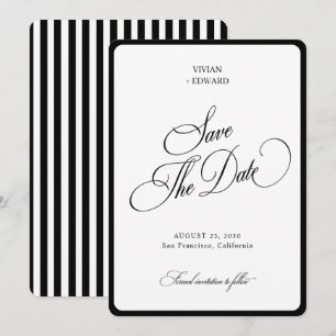 Elegant Stripes Border Black & White Wedding Save The Date