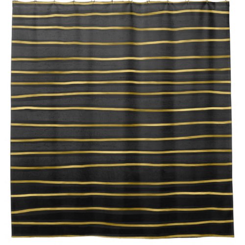 Elegant Stripes Contemporary Gold and Black Tone Shower Curtain