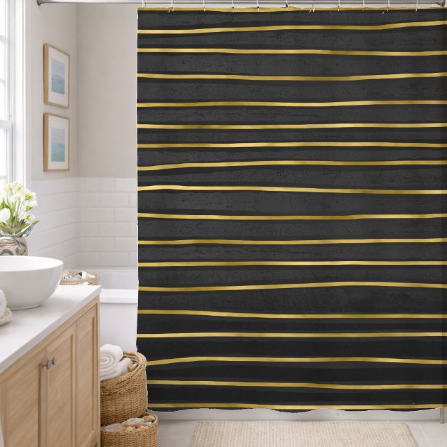 Elegant Stripes Contemporary Gold and Black Tone Shower Curtain (Creator Uploaded)