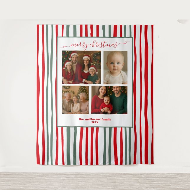 Elegant Stripes family Photo Christmas backdrop (Front)