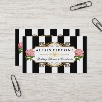 Elegant Stripes |gold Hydrangea Wedding Planner Business Card by hhbusiness at Zazzle