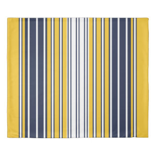 Elegant, stripes, navy blue, mustard yellow, white duvet cover