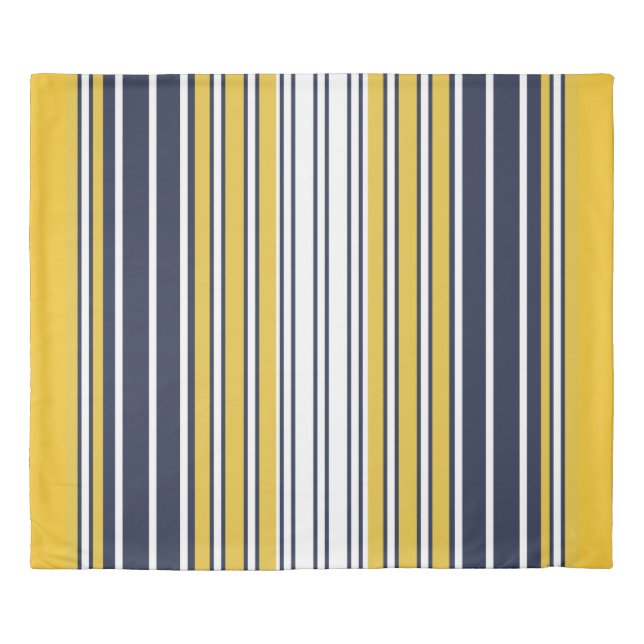 Elegant, stripes, navy blue, mustard yellow, white duvet cover (Front)