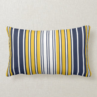Elegant, stripes, navy blue, mustard yellow, white lumbar pillow