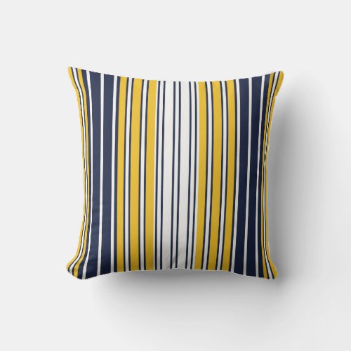 Elegant stripes navy blue mustard yellow white throw pillow