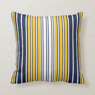 Elegant, stripes, navy blue, mustard yellow, white throw pillow