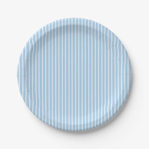 Elegant Stripes White - Baby Blue Paper Plates