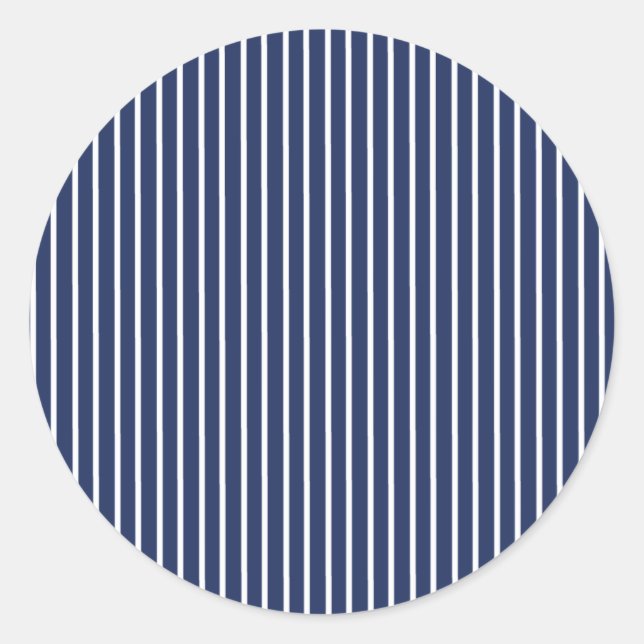 Elegant Stripes White - Navy Blue Classic Round Sticker (Front)