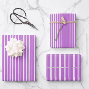 Elegant Stripes White - Orchid Purple Wrapping Paper Sheets