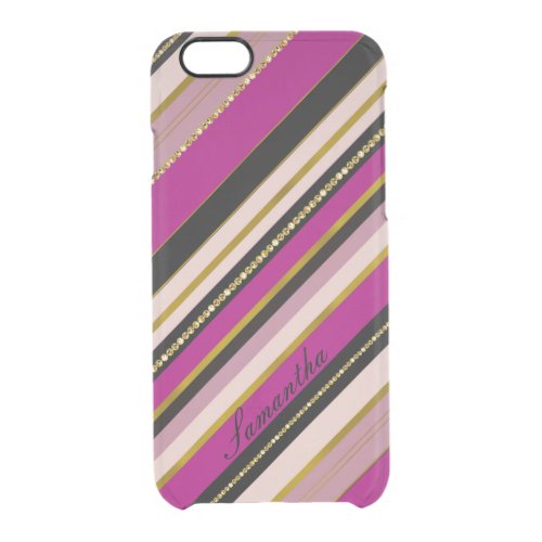 Elegant stripy monogram purple golden design clear iPhone 66S case