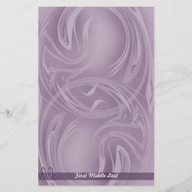 Elegant Strokes Over Purple Abstract Personalized Stationery (Front)