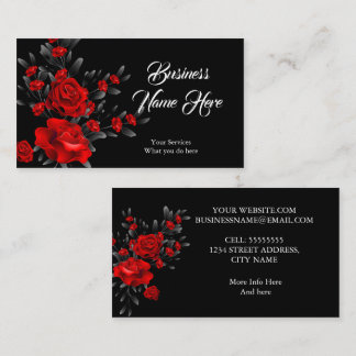 Elegant Stunning Floral Red Rose Black Leaves Business Card