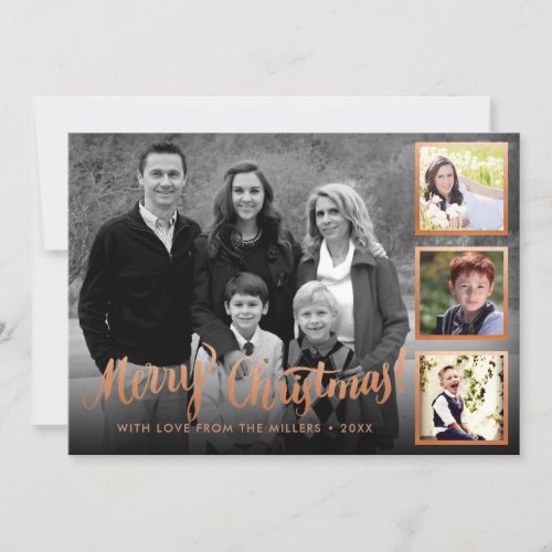 Elegant Styish Rose Gold Merry Christmas Collage Holiday Card - Create your own custom elegant stylish rose gold Christmas card with photo collage. Add your favorite photos, name and message to create something really unique. 
Treat yourself or make the perfect gift for family, friends, parents and grandparents!