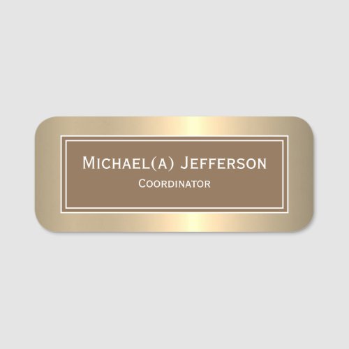 Elegant Style Brown  Metallic Gold Unique Modern Name Tag