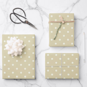 Elegant Style Pale Beige Ecru and White Polka Dots Wrapping Paper Sheets