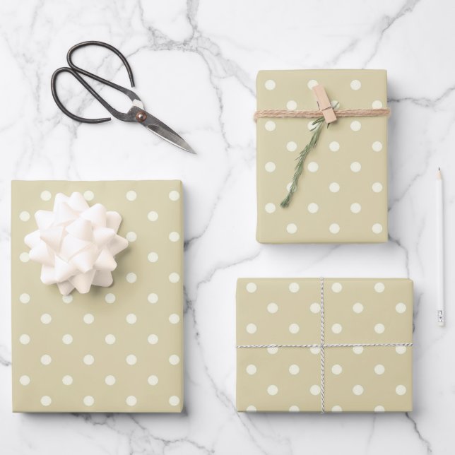 Elegant Style Pale Beige Ecru and White Polka Dots Wrapping Paper Sheets (Front)