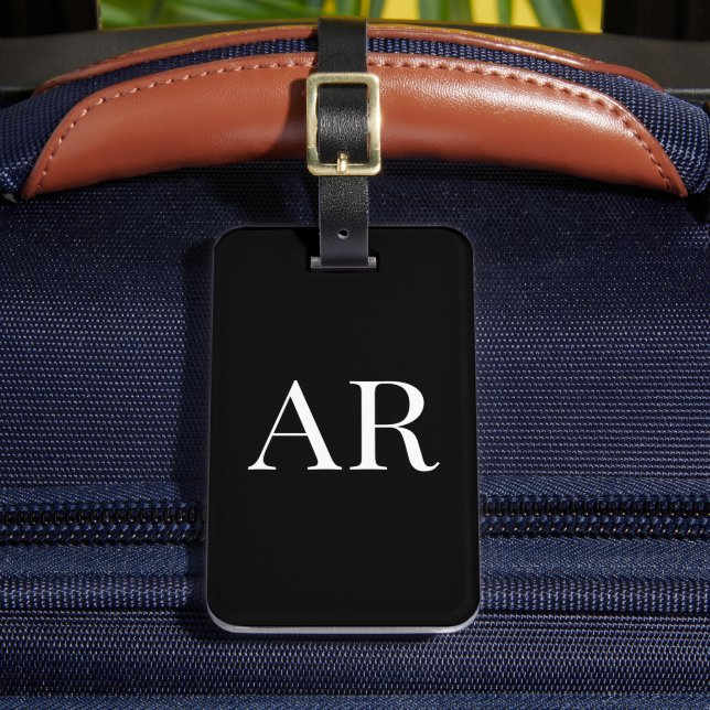 Elegant Stylish 2 Monogram Initial Black  Luggage Tag (Front Insitu 2)