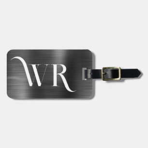 Elegant Stylish 2 Monogram Initial Black Metal  Luggage Tag