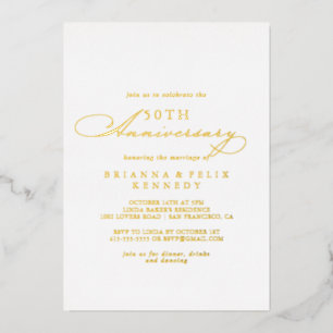 Elegant Stylish 50th Wedding Anniversary Gold   Foil Invitation