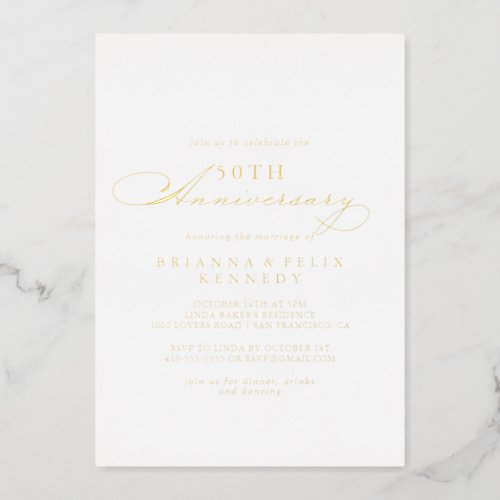 Elegant Stylish 50th Wedding Anniversary Gold   Foil Invitation