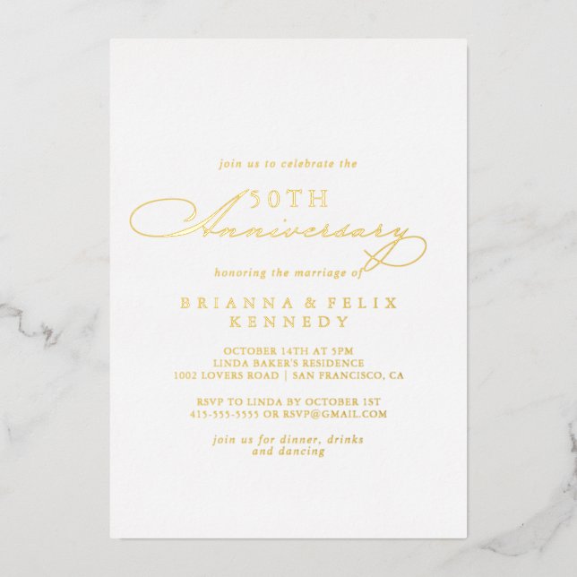 Elegant Stylish 50th Wedding Anniversary Gold   Foil Invitation (Front)