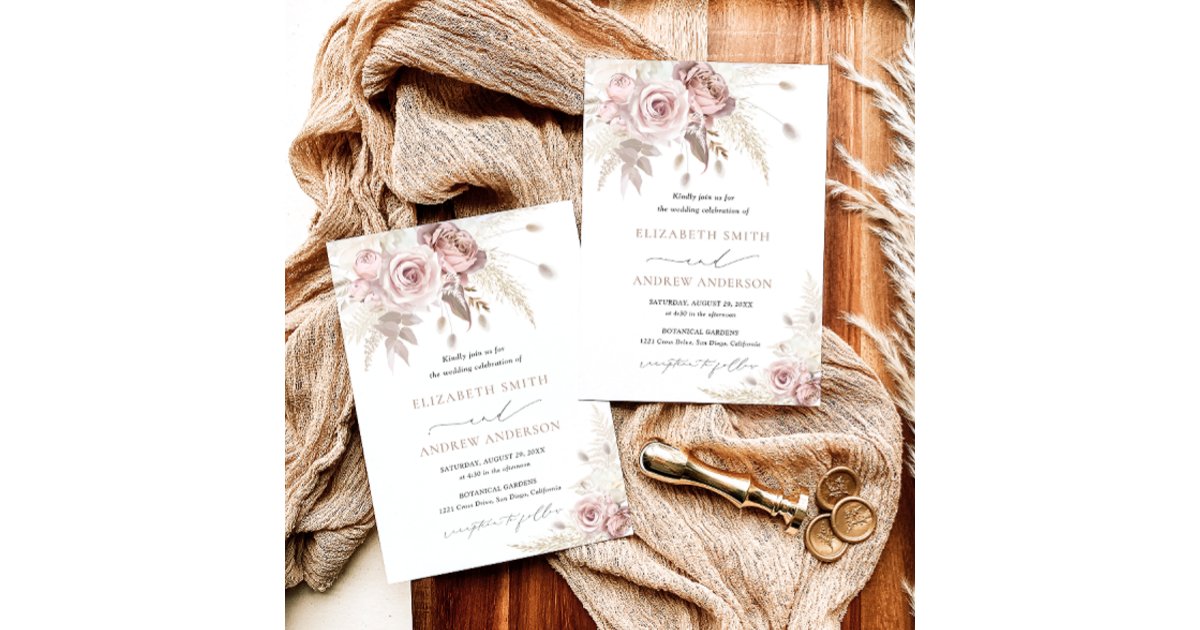 Elegant Stylish and Chic Dusty Rose Floral Wedding Invitation | Zazzle