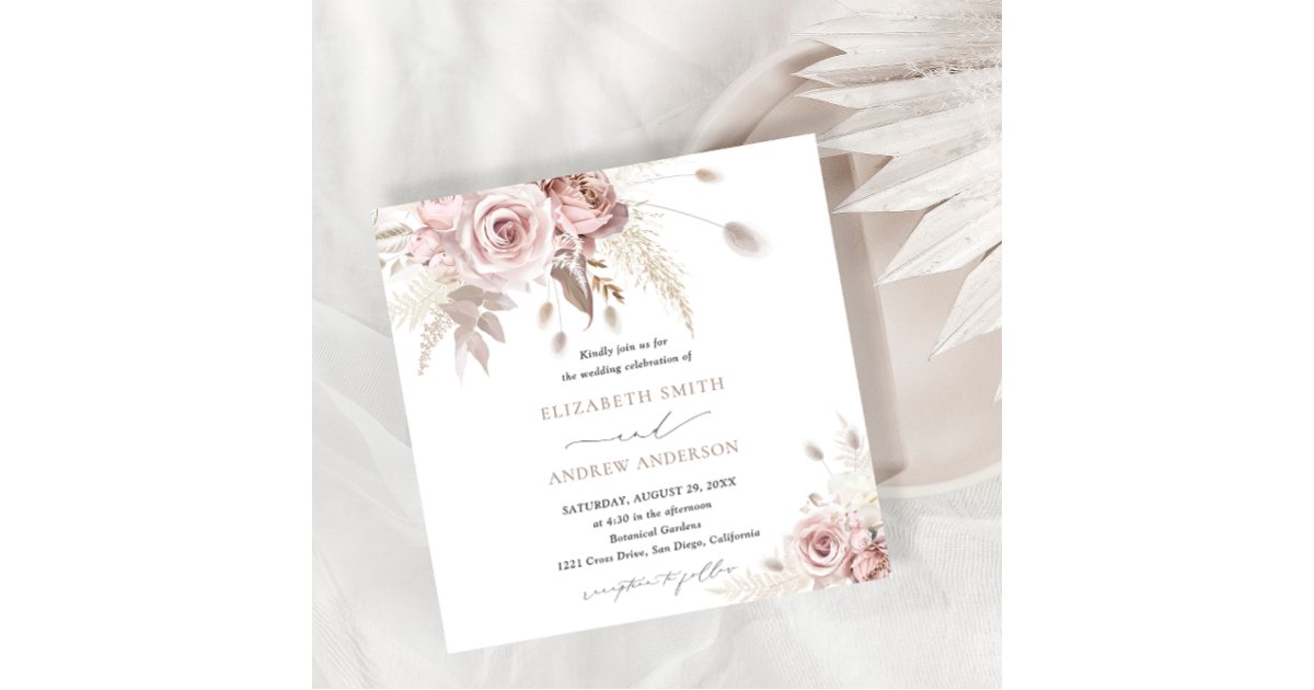 Elegant Stylish and Chic Dusty Rose Floral Wedding Invitation | Zazzle