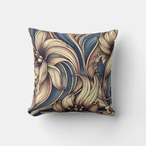 Elegant & Stylish Art Nouveau Floral Gold Accent Throw Pillow