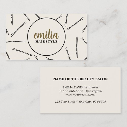 Elegant Stylish Beige Black Hair Pins Salon Business Card