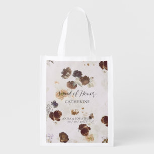 Elegant Stylish Beige Roses Floral Toile Wedding Grocery Bag