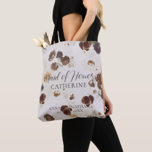 Elegant Stylish Beige Roses Floral Toile Wedding Tote Bag