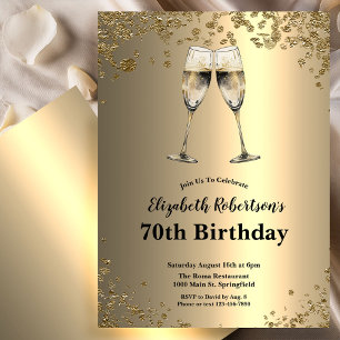 Elegant Stylish Black and Gold 70th Birthday  Invitation