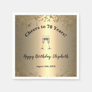 Elegant Stylish Black and Gold 70th Birthday Napkins