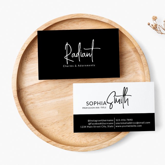 Elegant Stylish Black and White Minimalist Script Business Card (Creator Uploaded)