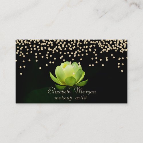 Elegant Stylish Black Diamonds Green Lotus  Business Card