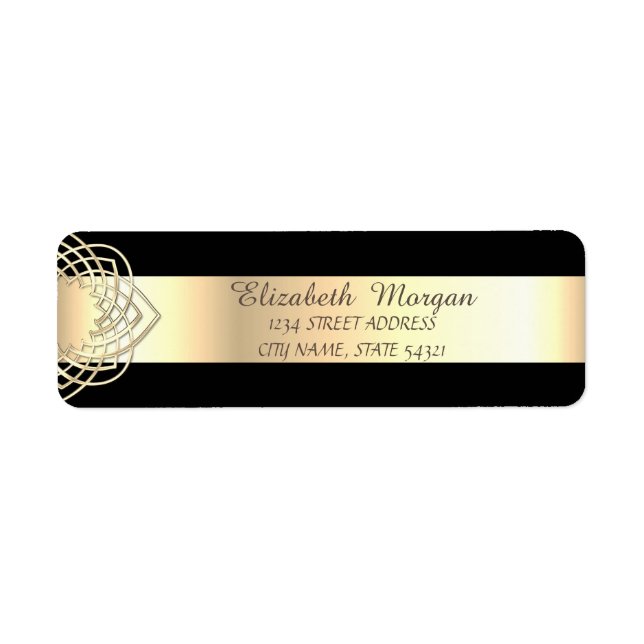 Elegant  Stylish,Black  ,Gold  Address Label (Front)