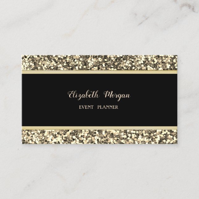 Elegant Stylish ,Black, Gold Glitter Business Card (Front)