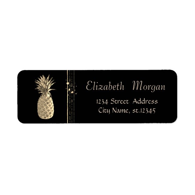 Elegant Stylish,Black,Gold Pineaple Label (Front)