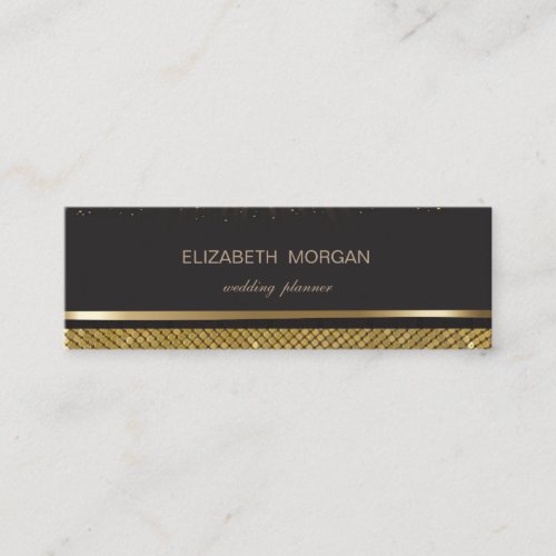 Elegant Stylish Black  Gold SequinsFoil Confetti Mini Business Card
