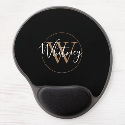  Elegant Stylish Black Gold White Script Monogram  Gel Mouse Pad