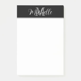 Elegant Stylish Black Gray Monogram Script Name Post-it Notes