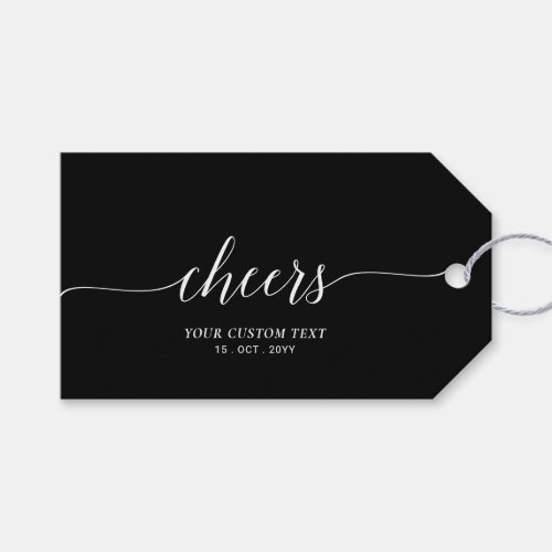 Elegant Stylish Black Lettering Cheers Event Party Gift Tags