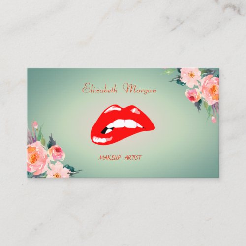 Elegant Stylish Black Red  Lips Flowers Business Card