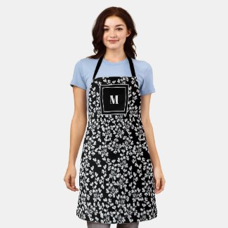 Elegant Stylish Black Silver Leaves Monogram