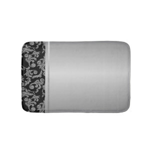 Elegant Stylish Black Silver Swirls Bath Mat