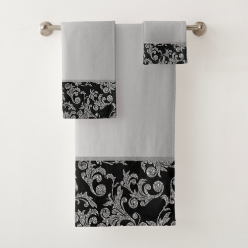 Elegant Stylish  Black Silver  Swirls Bath Towel Set