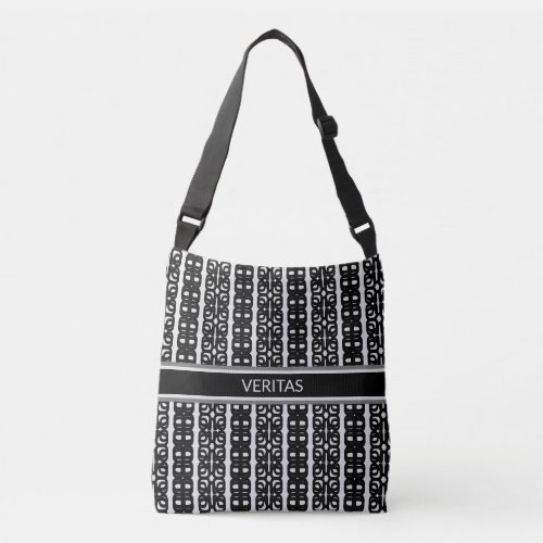 Elegant stylish black stripes on light gray crossbody bag