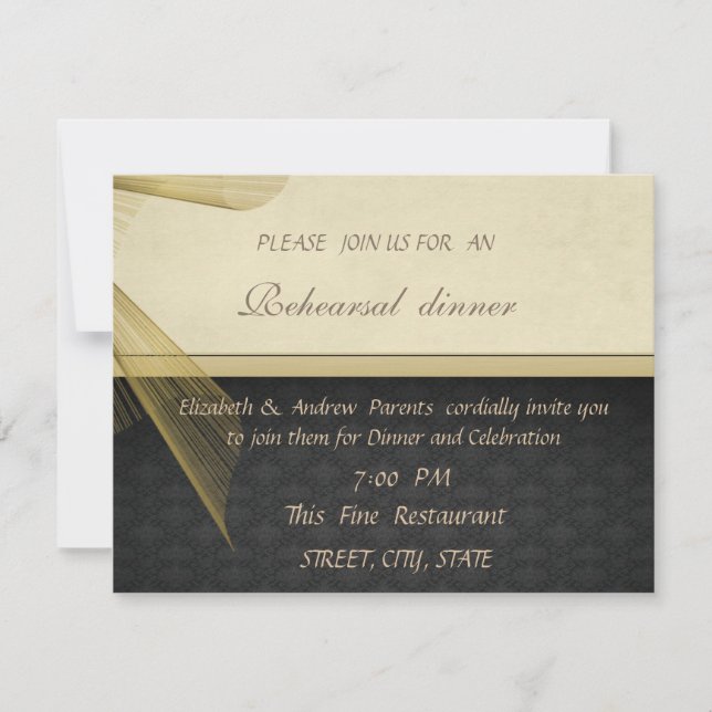 Elegant Stylish Black  Wedding Rehearsal Dinner Invitation (Front)
