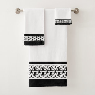 Elegant Stylish Black & White Bath Towel Set